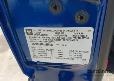 2004 Chevrolet Silverado C1500 z USA, uszkodzony, nr VIN 2GCEC19T941230520